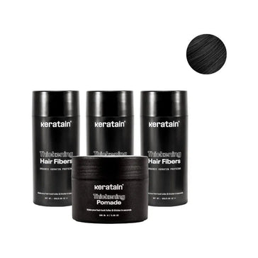 3x Keratain hårfibrer + gratis Keratain pomada - Svart (25 gr) 3x Keratain hair fibers + free Keratain pomade – Black (25 gr) - Hair Growth Specialist