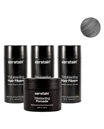3x Keratain hair fibers + free Keratain pomade – Gray (25 gr) - Hair Growth Specialist